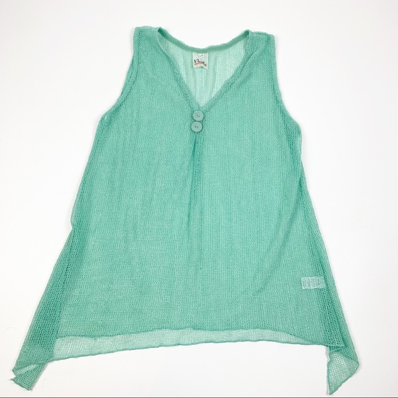 Noelle Tops - Noelle Green Open Knit Sleeveless Henely Top H3812